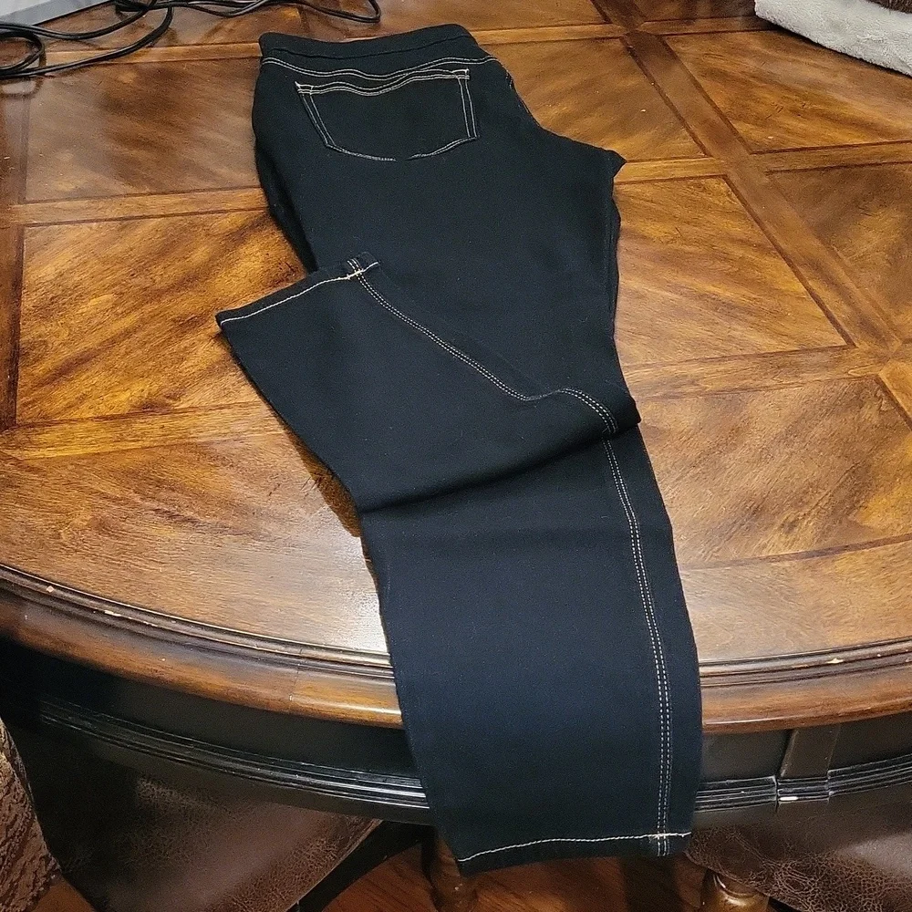 •L.E.I•HIGH WITH TAN STITCHING DARK SKINNY DENIM JEGGINGS SIZE LARGE - Picture 6 of 8